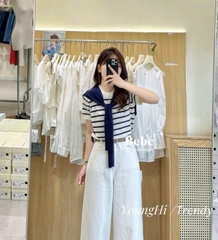 ÁO LEN KẺ KÈM KHĂN HAI 2 MÀU NỮ THU ĐÔNG