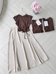 SET CHÂN VÁY ÁO DÚT LƯNG SAU NỮ
