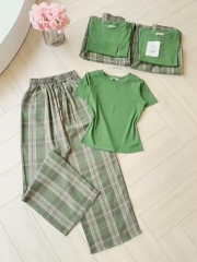 SET QUẦN KẺ 2 LI XANH RÊU NỮ