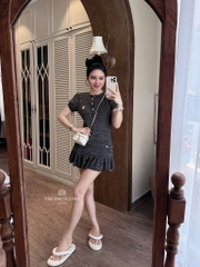 VÁY LEN DỆT XÁM LÔNG CHUỘT NỮ THU ĐÔNG