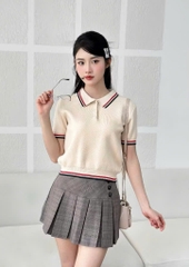 ÁO POLO LEN VIỀN SỌC MÀU BE NỮ SẴN