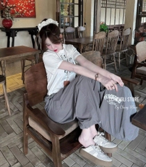 SET ÁO CHỮ COTTON QUẦN BOM KÈM TÚI NỮ SẴN
