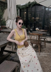 SET ÁO VÀNG CHÂN VÁY HOA NỮ SẴN
