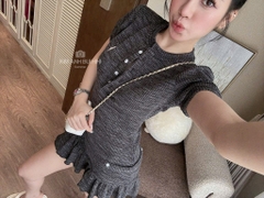 VÁY LEN DỆT XÁM LÔNG CHUỘT NỮ THU ĐÔNG