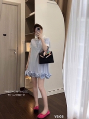 VÁY XANH KẺ CỔ SEN BÈO ĐÍNH HOA NỮ SẴN(Xả 135k)