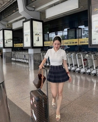 SET ÁO CỔ SEN MIX CHÂN VÁY KẺ NỮ (HÀNG ĐẮT)