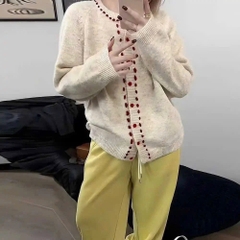 ÁO LEN CARDIGAN CÚC ĐỎ NỮ THU ĐÔNG SẴN