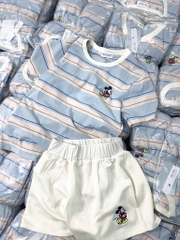 SET ÁO KẺ XANH QUẦN ĐÙI TRẮNG MICKEY NỮ (LOẠI ĐẮT)