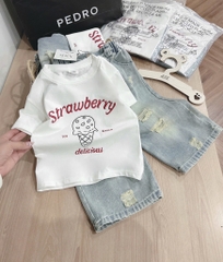 SET JEAN STRAWBERY BÉ TRAI BÉ GÁI (Xả 65k)