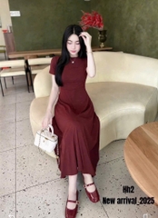 VÁY ZIP TÀU ĐỎ DÁNG DÀI NỮ