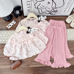 SET BỘ DÀI ÁO HOA XỐP QUẦN DÀI LOE ĐIỆU BÉ GÁI SẴN (xả 45k)