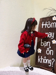 SET DÀI VÁY DẠ KÈM ÁO LEN CARDIGAN ĐỎ BÉ GÁI SẴN