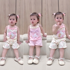 SET 2 BỘ COTTON 2 DÂY CỔ BÈO KITTY TONE BE HỒNG BÉ GÁI(XẢ 79k)