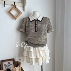 ÁO LEN LƯỚI NHŨ CỔ POLO NỮ