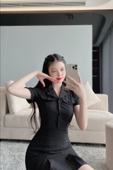 VÁY NỮ CỔ VEST NẮP TÚI LI GẤU