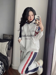 BỘ NỈ XÁM PHỐI MÀU CÓ MŨ NỮ THU ĐÔNG SẴN
