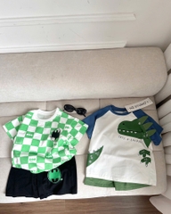 SET 2 BỘ BÉ TRAI KẺ CARO KHỦNG LONG SẴN
