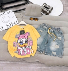 SET BÉ ÁO PHÔNG VỊ DONAL+ QUẦN NGỐ JEAN ỐNG RỘNG BÉ GÁI