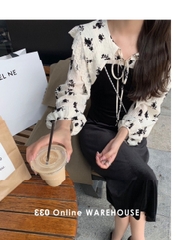 VÁY NHUNG DÁNG DÀI HOA TƠ CỔ REN (Xả 89K)