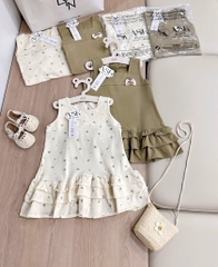 VÁY BÈO 3 TẦNG COTTON XANH RÊU VÀ CHẤM BI BÉ GÁI