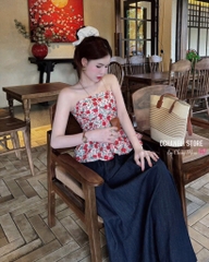 SET ÁO QUÂY HOA CÚP NGỰC MIX CHÂN VÁY DÁNG DÀI SẴN