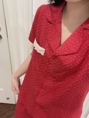 SET BỘ ĐỎ CHẤM BI VIỀN REN CỘC TAY NỮ SẴN