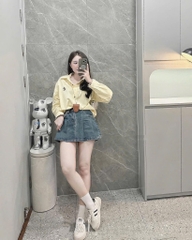 ÁO SƠ MI VÀNG THÊU MICKEY DÀI TAY NỮ