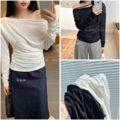 SET 2 ÁO LEN ĐEN TRẮNG TRỄ VAI NỮ THU ĐÔNG SẴN