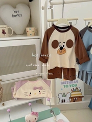 SET 2 BỘ DÀI COTTON CHÓ XANH GẤU NÂU BÉ TRAI SẴN