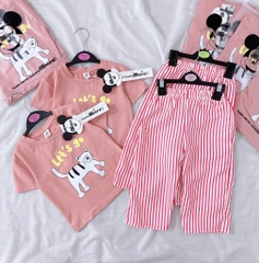 SET BỘ MÈO HỒNG QUẦN KẺ BÉ GÁI SẴN (XẢ 49k)