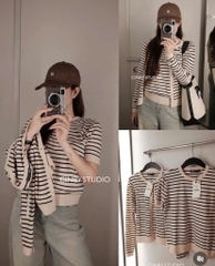 SET 2 ÁO LEN KẺ CDG VÀ CỘC TAY NỮ THU ĐÔNG