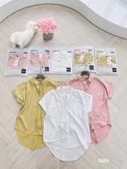ÁO SƠ MI GU TÚI TRƯỚC HỒNG TRẮNG NỮ SẴN (SALE 80k)