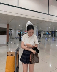 SET ÁO CỔ SEN MIX CHÂN VÁY KẺ NỮ