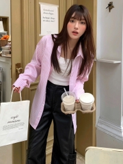 ÁO SƠ MI CELINE HỒNG TRẮNG DÀI TAY NỮ