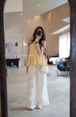 SÉT THÔ COTTON VÀNG DỊU MIX QUẦN GẤU REN NỮ SẴN ( SALE 115K )