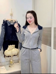 BỘ DÀI TĂM MŨ THÊU MÈO MÀU XÁM NỮ THU ĐÔNG SẴN