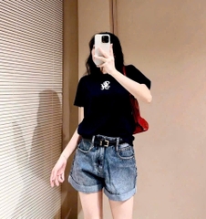 SÉT 2 ÁO PHÔNG CỘC TAY NỮ THÊU TH TOM.MY TRẮNG ĐEN NEW SẴN
