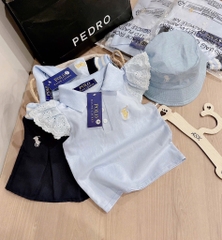 SET VAY POLO THÊU NGỰA XANH KÈM MŨ BÉ GÁI SẴN (SALE 85k)