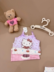SET 3 BỘ ÁO 2 DÂY HELLO KITTY TÍM KẺ HỒNG BE BÉ GÁI SẴN(XẢ 85k)