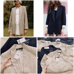 ÁO BLAZER LI-EN ÉP MÙNG PHỐI TAY KẺ 2 LỚP NỮ THU ĐÔNG SẴN