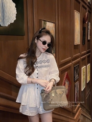 SET IN HOẠ TIẾT MIX QUẦN PHỐI REN GẤU NỮ