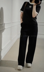 SET BỘ ÁO CỘC TAY PHỐI VIỀN CỔ KÈM QUẦN SUÔNG NỮ