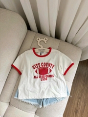 SÉT ÁO COTTON CITY COUNTY ĐỎ PHỐI QUẦN JEAN RÁCH BÉ TRAI