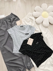 SET BỘ NỮ QUẦN TÚI HỘP DÚT GẤU MIXX ÁO CHẤM BI MIU MIU