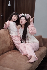 SET DÀI HAPPY BATH TIME QUẦN KẺ HỒNG MẸ VÀ BÉ SẴN