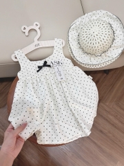 SET VÁY CHẤM BI TRẮNG KÈM MŨ BÉ GÁI SẴN