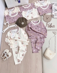 SET 2 BỘ DÀI COTTON GẤU NƠ MÀU HỒNG TÍM - BE BÉ GÁI