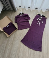 SET BỘ TÍM ÁO CROP MIX CHÂN VÁY DÀI NỮ SẴN