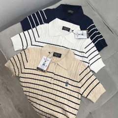 ÁO LEN KẺ THÊU GẤU CỘC TAY NỮ SẴN (SALE 95k)