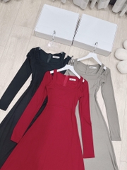 VÁY LEN MIDI CỔ VUÔNG ĐAN(xả 128k)